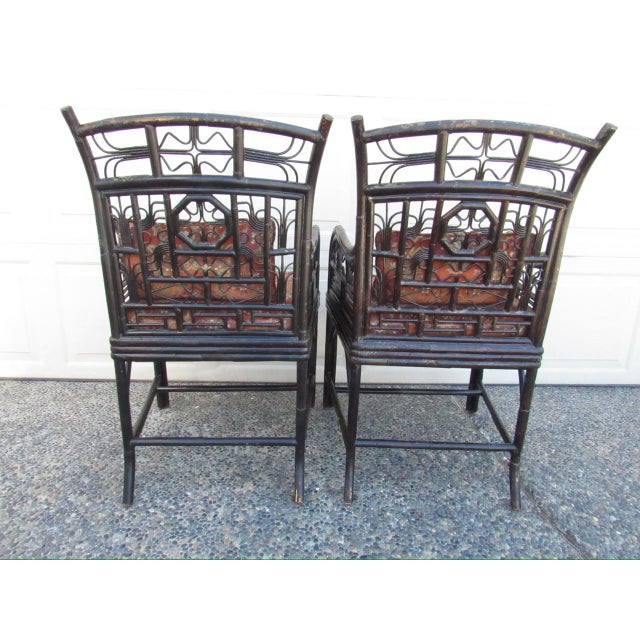 Wood Pair of Ebonized Bamboo Armchairs in the Brighton Pavillion Style For Sale - Image 7 of 18