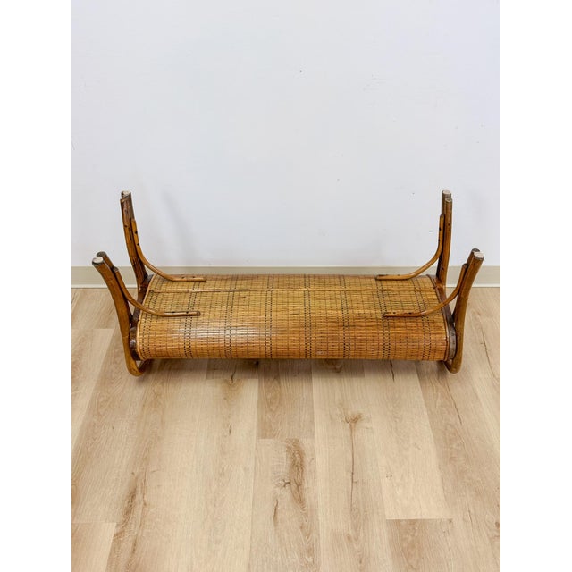 French Style Bentwood Rattan Woven Bench Vintage MCM 1960s Accent Boho Design For Sale - Image 11 of 11