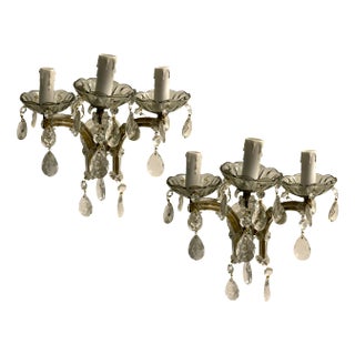 Vintage Crystal and Murano Glass Sconces, 1960s, Set of 2 For Sale