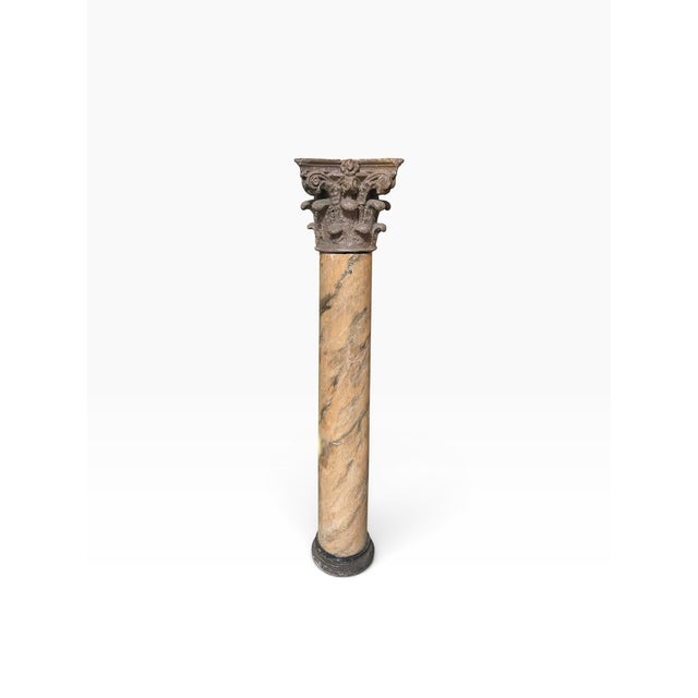 Neoclassical Antique Roman Corinthian Column in Faux Marble Painted Wood For Sale - Image 3 of 5