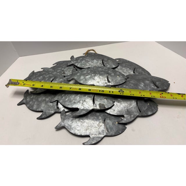 Late 20th Century Late 20th Century Galvanized Metal Fish Wall Art | Coastal Nautical School of Fish Decor | Beach House Wall Hanging For Sale - Image 5 of 6