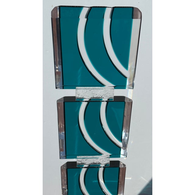 Vintage David Muniz 29" Lucite Art Sculpture Turquoise Blue & Clear Signed '02 For Sale - Image 13 of 16