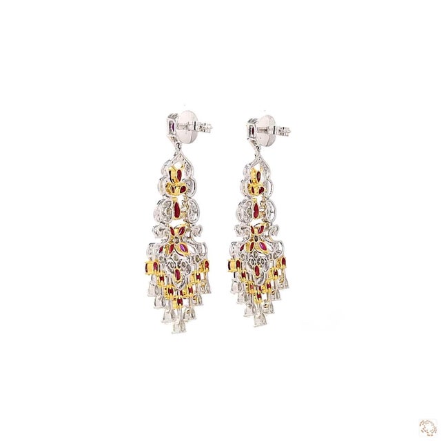 Early 21st Century 3.49 Carat Round Brilliant Cut White Diamond Blue Diamond Ruby Gold Earrings, Pair For Sale - Image 5 of 9