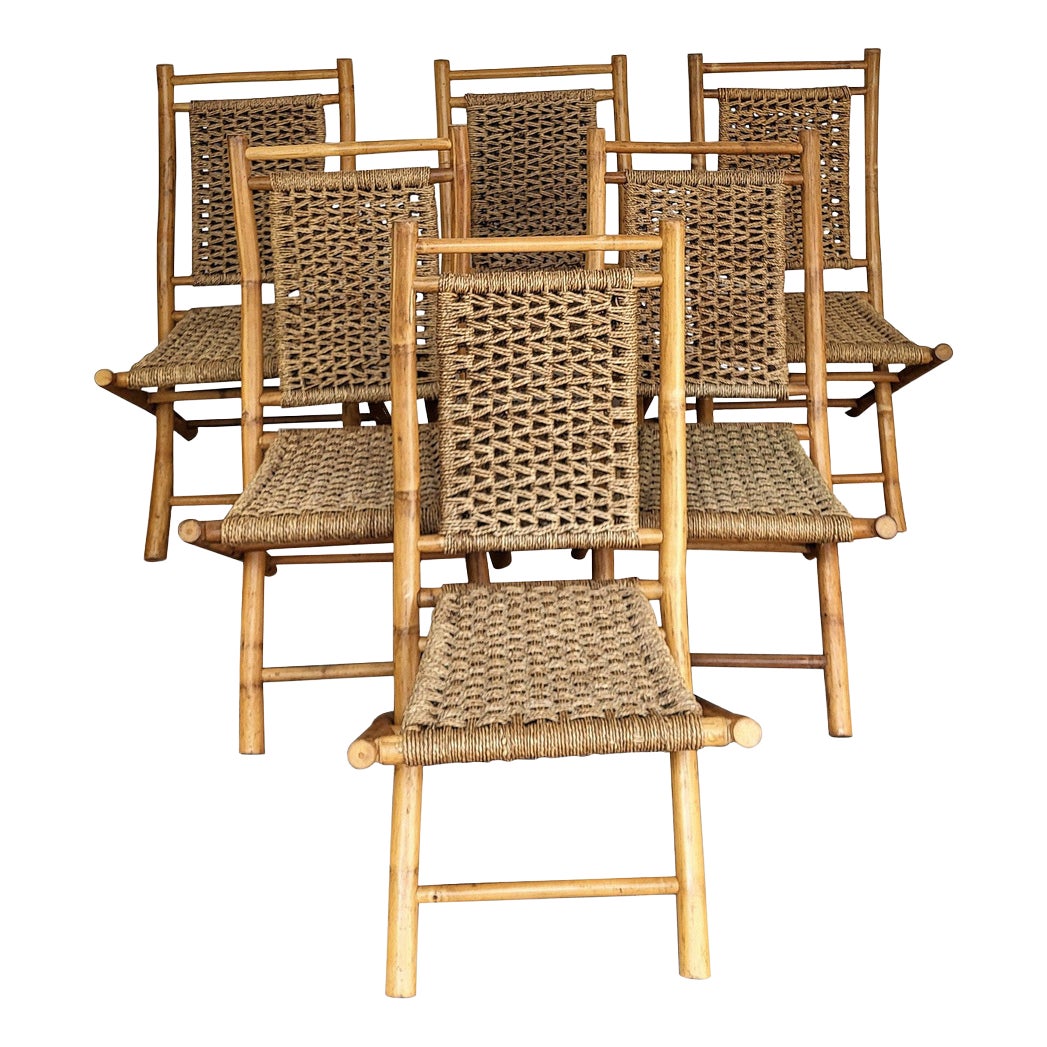 Mid-Century Italian Wood and Cord Woven Rope Folding Chairs, 1960s, Set ...