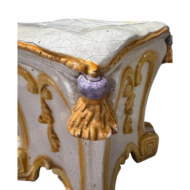 Vintage Italian Majolica Pottery Neoclassical Style Garden Seat For Sale In Los Angeles - Image 6 of 6