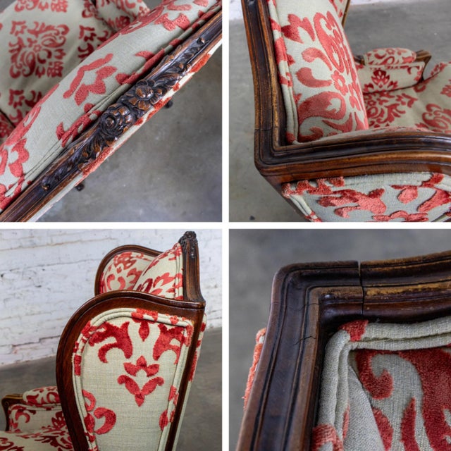 Late 19th to Early 20th Century French Louis XV Style Wingback Chair Walnut Cowtan and Tout Fabric For Sale - Image 15 of 18