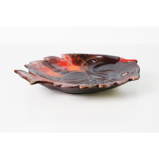 Mid 20th Century Vallauris French Pottery Fish Platter in Orange and Brown Glaze For Sale In Lexington, KY - Image 6 of 16