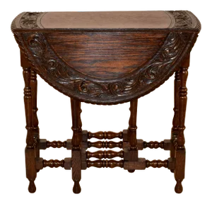 19th Century English Oak Carved Gate-Leg Table