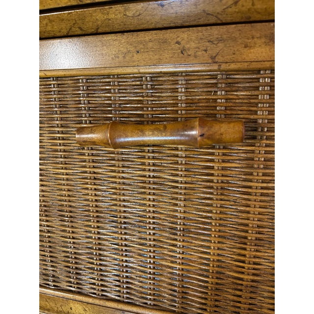 1970’s American of Martinsville Faux Bamboo Chinoiserie Palm Beach Secretary Desk With Display Cabinet For Sale - Image 10 of 12