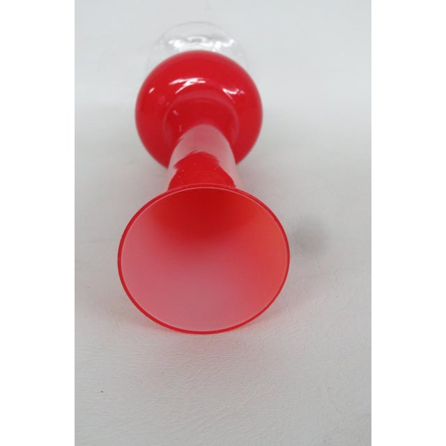 Glass Ruby Red Glass Vase With Clear Cut Pedestal Base Mid Century Modern Style 4883b For Sale - Image 7 of 13