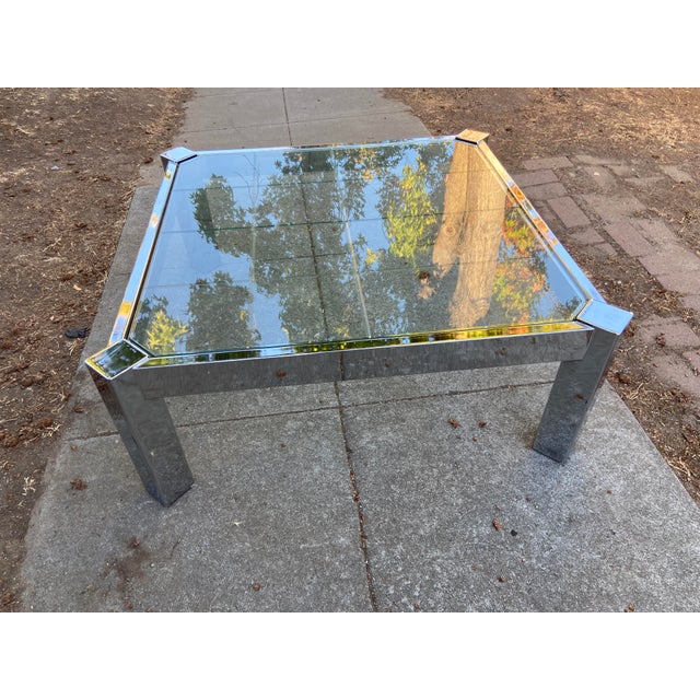 Vintage Mid Century Modernist Chrome Glass Coffee Table Milo Baughman Style For Sale - Image 13 of 18