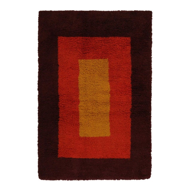 Textile 1950s Vintage Tulu Rug With Red Borders and Gold Rectangle Pattern by Rug & Kilim For Sale - Image 7 of 7