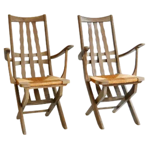 Set of French Modernist Oak Garden Chairs, 1950s