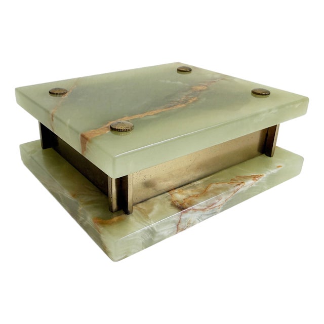 Art Deco Green Onyx & Bronze Smoking Box For Sale