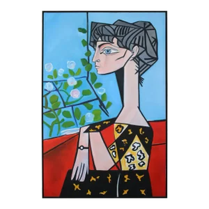 1980s Cubist Portrait Oil Painting on Canvas by Sharon Ross, Framed