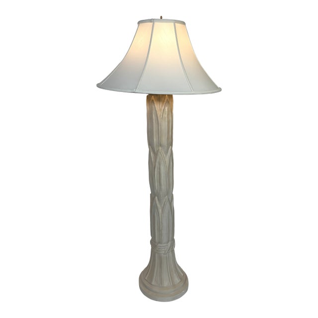 1980s Palm Beach Hollywood Regency Plaster Floor Lamp With Palm Leaf Motif For Sale