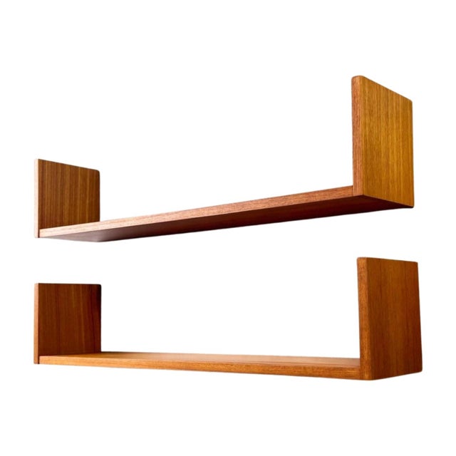 Mid-Century Modern Midcentury Modern Floating Teak Wall Shelves, Set of 2 For Sale - Image 3 of 5