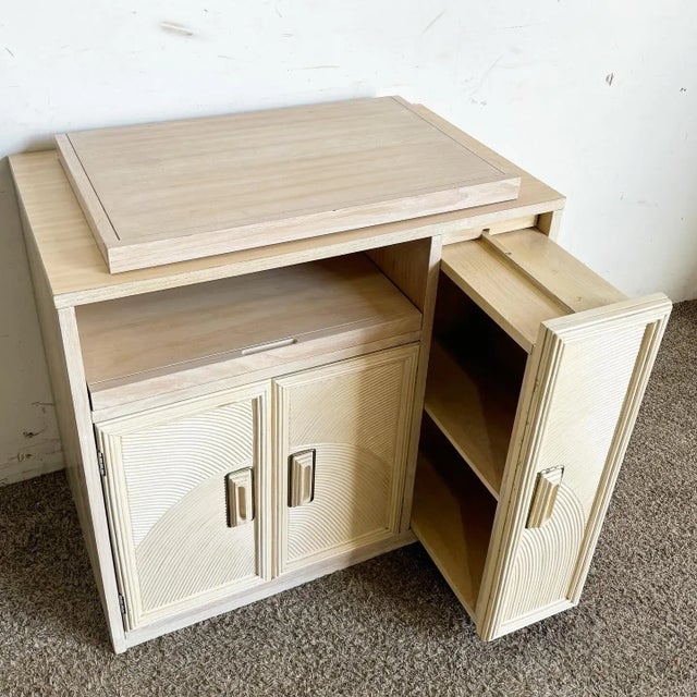 Boho Chic Boho Chic Henry Link Pencil Reed Cabinet/Dry Bar With Rotating Top For Sale - Image 3 of 10