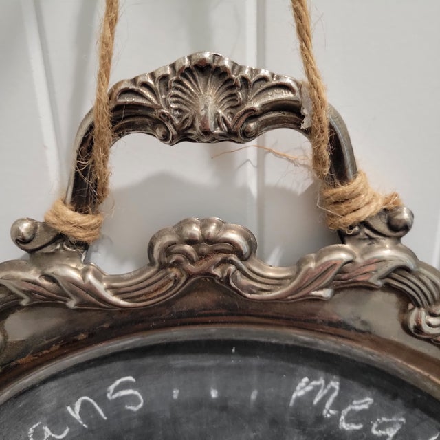 1950s Vintage Chalk Board Menu Board Silverplate Tray Platter 22" X 17" W Hanger For Sale - Image 5 of 16