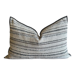 Custom Embroidered Stripe French Linen and Wool Pillow