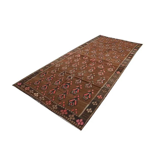 Traditional Brown Vintage Turkish Kilim Rug For Sale - Image 3 of 7