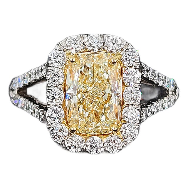 2.73 Ct Natural Yellow Diamond Halo Ring Size 6.25 For Sale