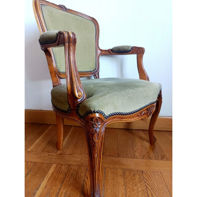Louis XV Green Cabriolet Armchair, 1890s For Sale - Image 6 of 17