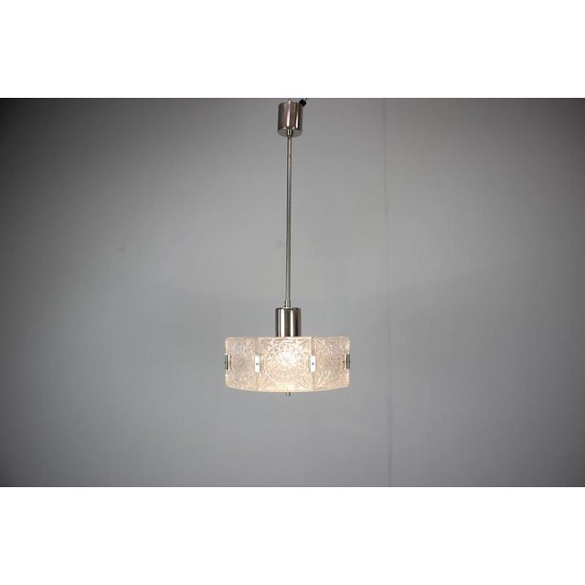 Czechoslovak Cut Glass and Chrome Pendant Light from Kamenický Šenov, 1970s For Sale - Image 10 of 13