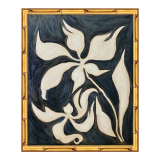 Original Framed Carnation Flower Painting, White Black Moody Wall Art Oil on Canvas, Dark Academia Boho Home Decor by Tatiana Duperault For Sale