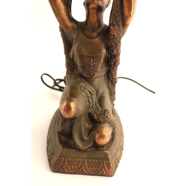 Gold VTG 1920's Art Deco Joan of Arc Table Lamp by La Belle W/ Glass Globe For Sale - Image 8 of 17