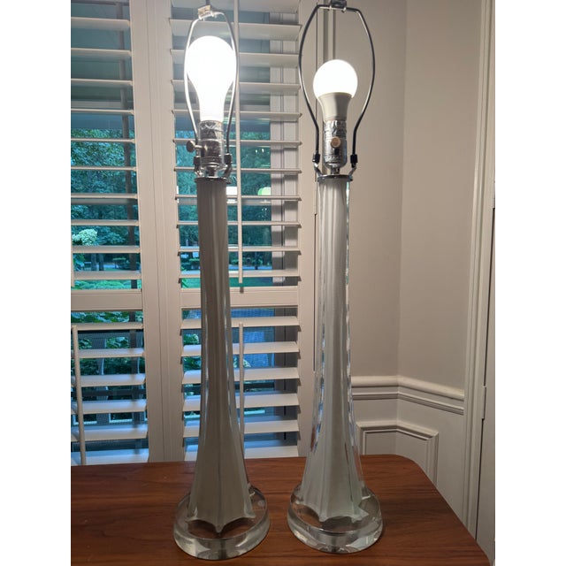 Chrome Vintage Lucite Cased Glass Column Table Lamps - a Pair For Sale - Image 8 of 9