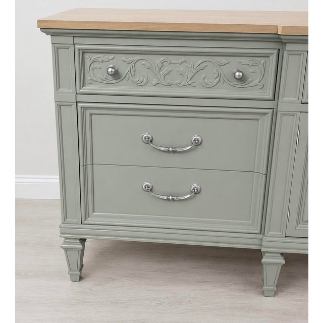 1980s Professionally Refinished Thomasville Solid Wood Sideboard in Sage Green For Sale - Image 9 of 10