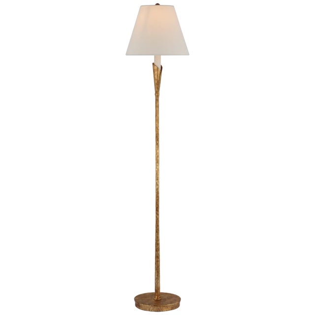 Transitional Chapman & Myers for Visual Comfort Signature Aiden Accent Floor Lamp in Gilded Iron with Linen Shade For Sale - Image 3 of 5
