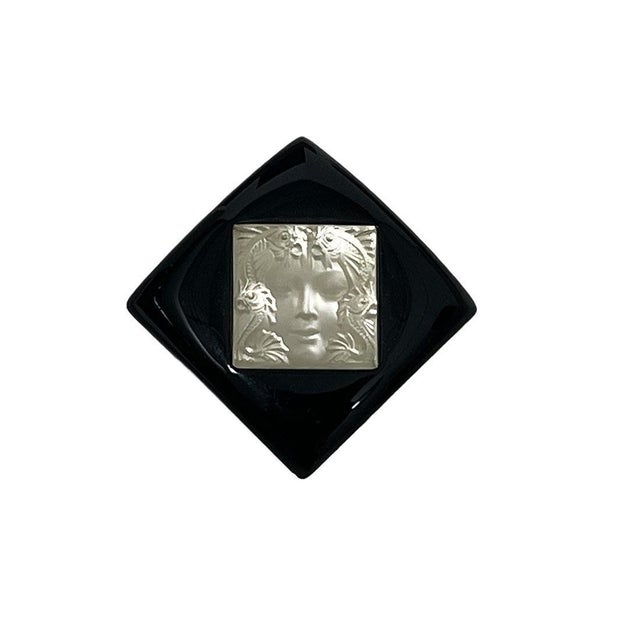 Arethuse Masque De Femme Art Deco Black & Clear Crystal Pendants & Brooch from Lalique, Set of 3 For Sale - Image 3 of 15