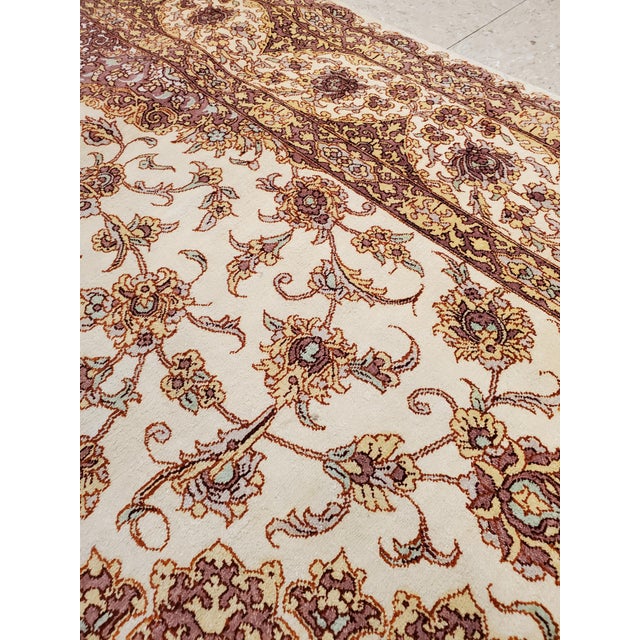 Late 20th Century Late 20th Century Rare Finely Woven Persian Silk Qum, Handmade Oriental Rug, Soft Ivory For Sale - Image 5 of 18