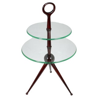 Mid-Century Wooden Side Table with Two Circular Glass Tops attributed to Cesare Lacca for Cesare Lacca, Italy, 1950s For Sale
