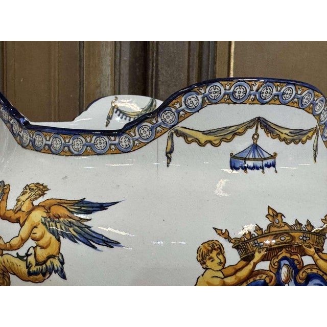 Earthenware Cachepot with Renaissance Decor from Gien, Late 19th Century For Sale - Image 5 of 18