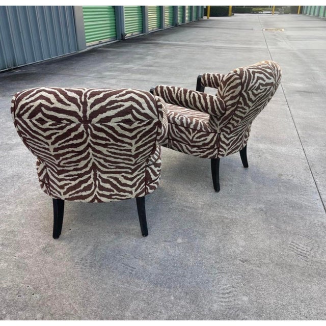 Late 20th Century Larry Laslo for Directional Zebra Pattern Wood Frame Lounge Club Chairs, a Pair For Sale - Image 5 of 9
