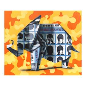 Honor Y Beatles 2 - Origami Inspired Figurative Painting on Canvas Original Artwork by Emilio Rama