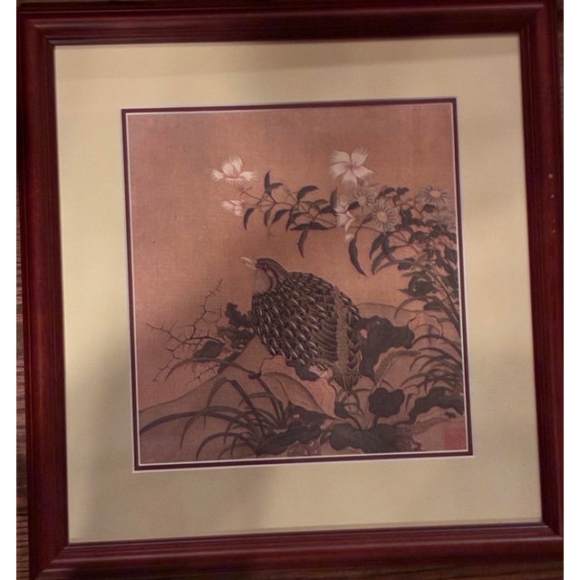 Late 20th Century Tosa Mitsuoki "Quail Birds and Flowers" Framed Art Print For Sale - Image 4 of 7
