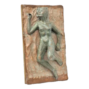 1990s Vintage Clay Art Nude Women Laying Sculpture Wall Hanging