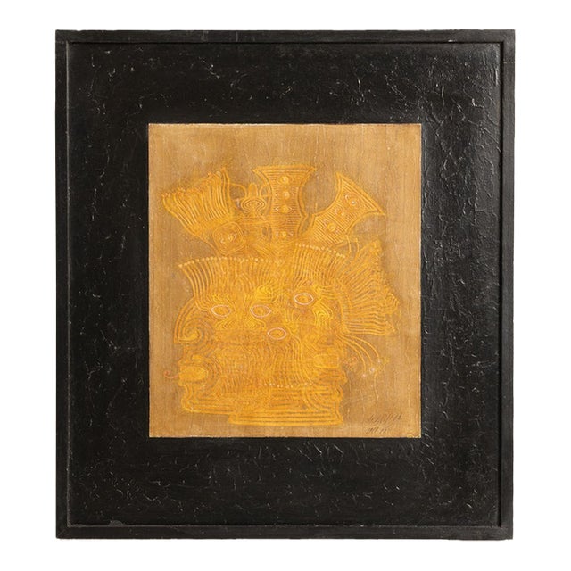 1960s Italy Burnt Orange Wood Painting For Sale