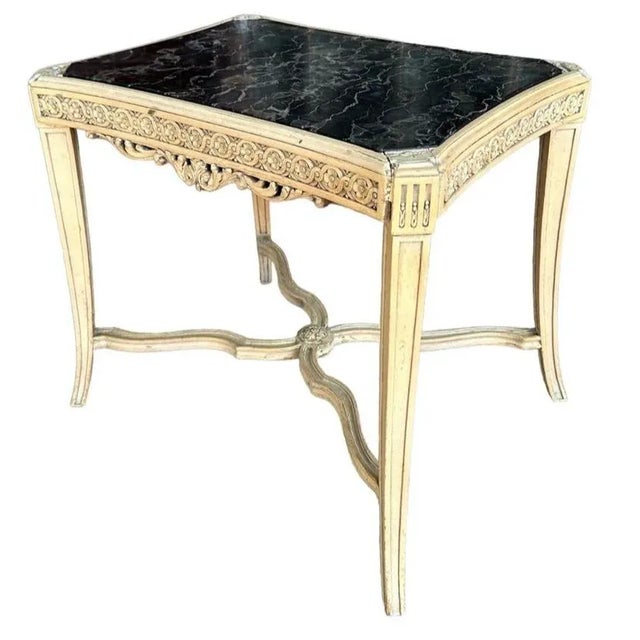 Antique White Marble Top Table With Carved Wood Detail For Sale - Image 11 of 12