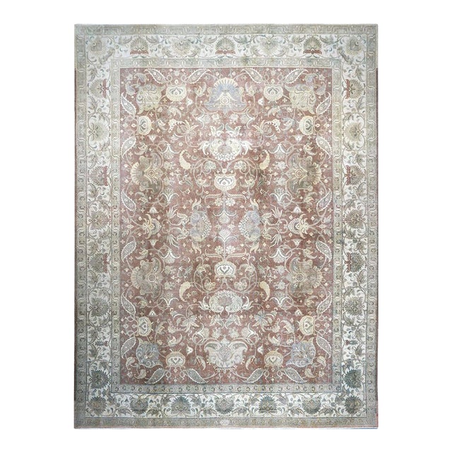 Antique Distressed Persian Tabriz Wool 10x14 Brown, Ivory & Grey Handmade Area Rug #1142827 For Sale