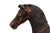 An antique fabric covered wooden rocking horse with leather reins and a wooden rocker. Product Information: Materials:...