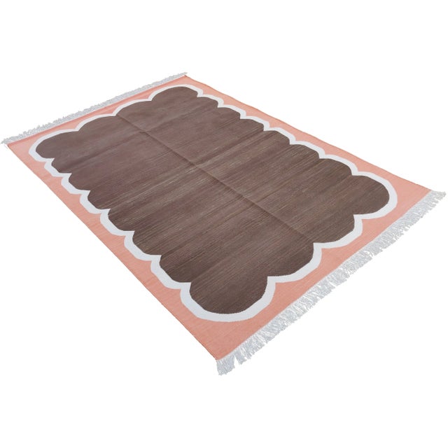 Cotton Scalloped Border Reversible Rug with Fringe. These special flat-weave dhurries are hand-woven with 15 ply 100%...