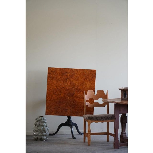 Antique Handcrafted Square Drop Leaf Table in Burl Wood, Sweden, 19th Century For Sale - Image 3 of 14