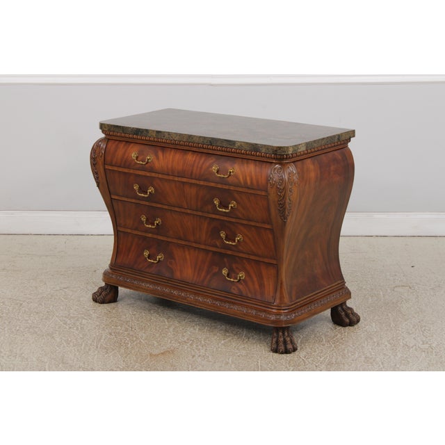 Traditional Maitland Smith Flame Mahogany Marble Top Bombe Dresser For Sale - Image 3 of 18