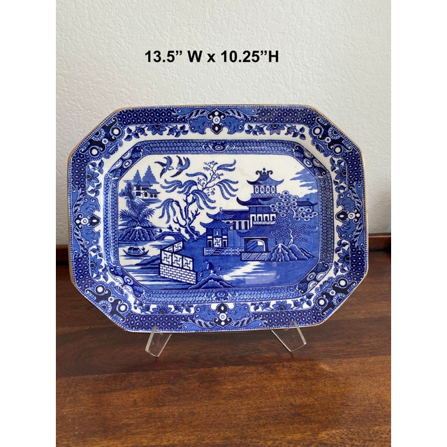 English 1930s Burgess and Leigh (Burleigh Ware) Willow Pattern Platter, England For Sale - Image 3 of 6