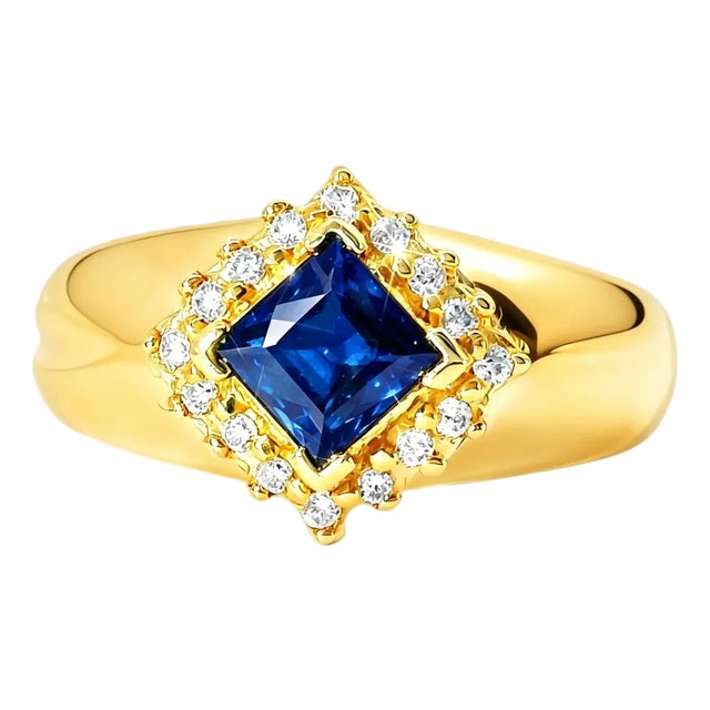 Late 20th Century 14K Yellow Gold Sapphire Diamond Band Ring, Size 7 For Sale